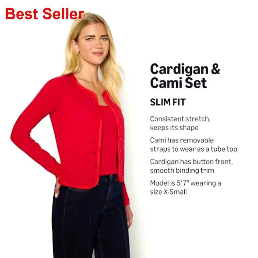 Slim Fit Ribbed Cardigan Cami Set Removable Straps Women's